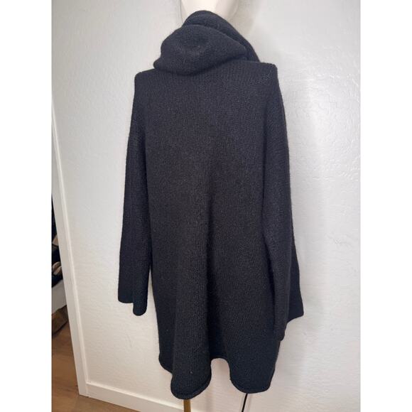 Peruvian Connection Womens Wool Black Thick Long Open Hooded Cardigan Pocket M/L - Picture 5 of 9